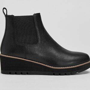 Eileen Fisher Chelsea Wedge Black Leather Ankle Bootie Women US 7